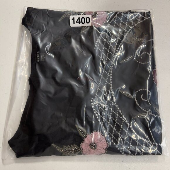 GUESS Embroidered /Embellished Sheer Black/Floral Sleeveless Top Women's XL - Picture 10 of 10